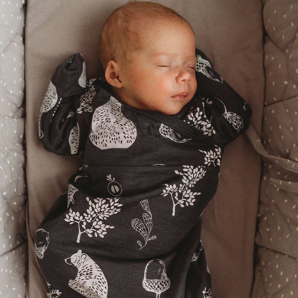 Merino Kids Cocooi Gown - Bear Print - Dark Slate-Sleep Gowns-Dark Slate-NB | Natural Baby Shower