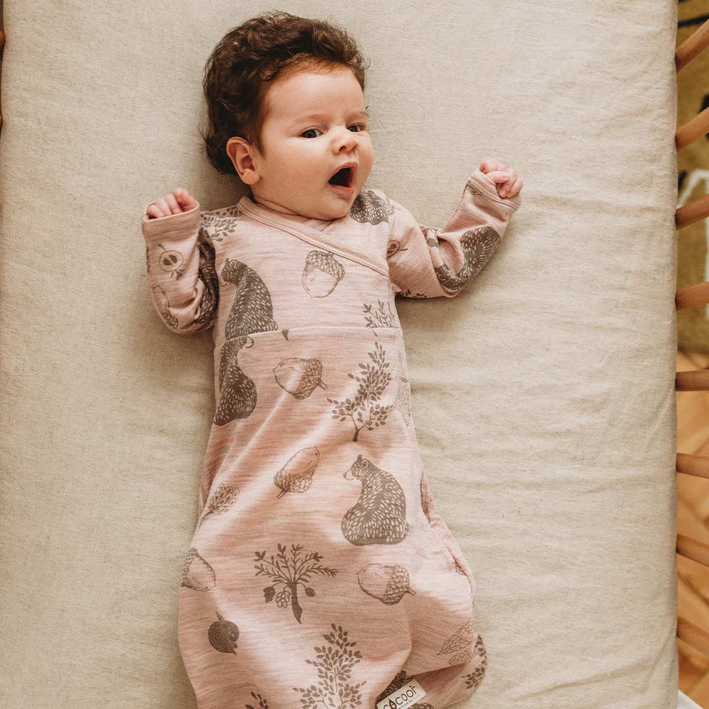 Merino Kids Cocooi Gown - Bear Print - Misty Rose-Sleep Gowns-Misty Rose-NB | Natural Baby Shower