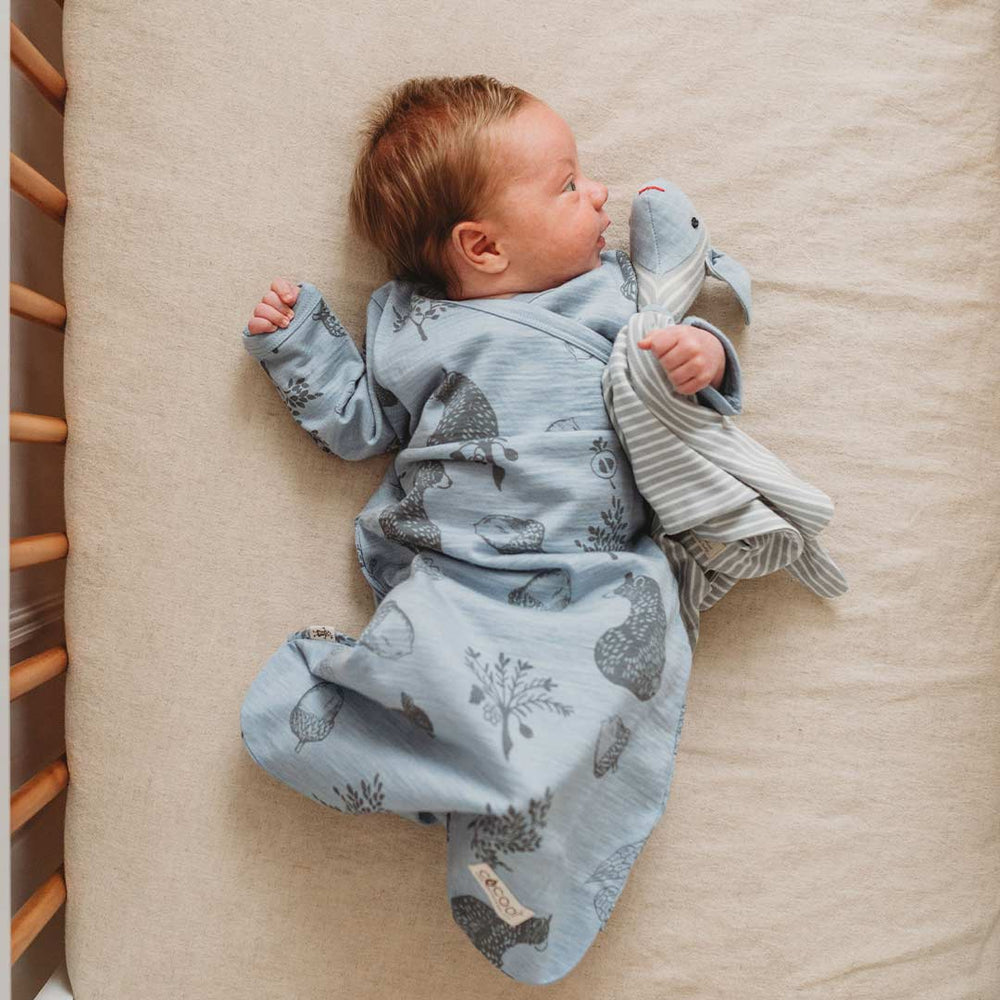 Merino Kids Cocooi Gown - Bear Print - Sky Blue-Sleep Gowns-Sky Blue-NB | Natural Baby Shower
