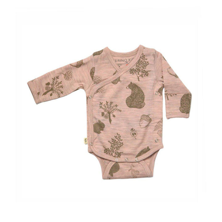 Merino Kids Cocooi Long Sleeve Kimono Bodysuit - Bear Print - Misty Rose-Bodysuits-Misty Rose-NB | Natural Baby Shower