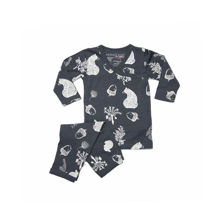 Merino Kids Essential Pyjamas - Bear Print - Dark Slate-Pyjamas-Dark Slate-6-12m | Natural Baby Shower