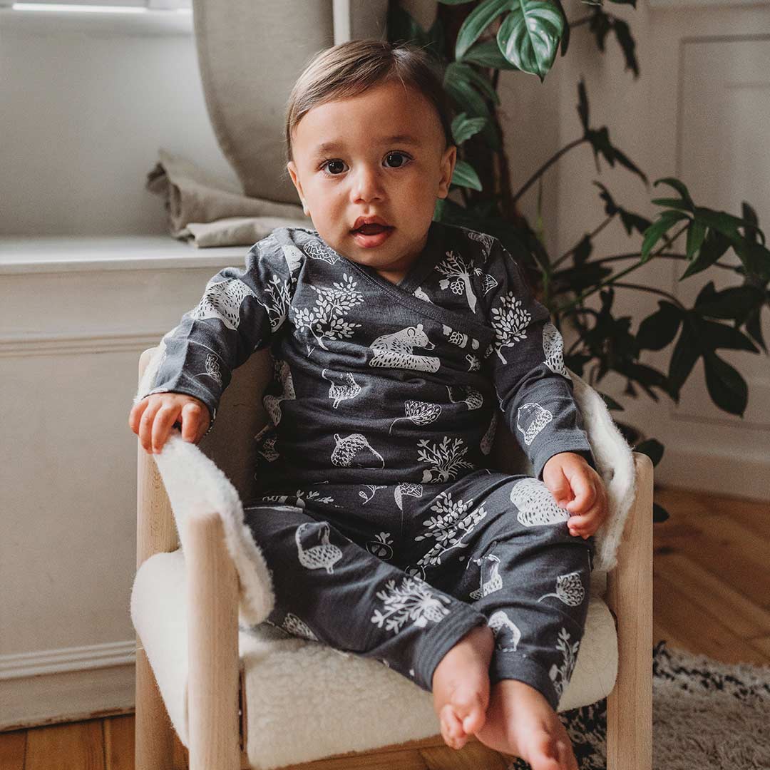 Merino Kids Essential Pyjamas - Bear Print - Dark Slate-Pyjamas-Dark Slate-6-12m | Natural Baby Shower