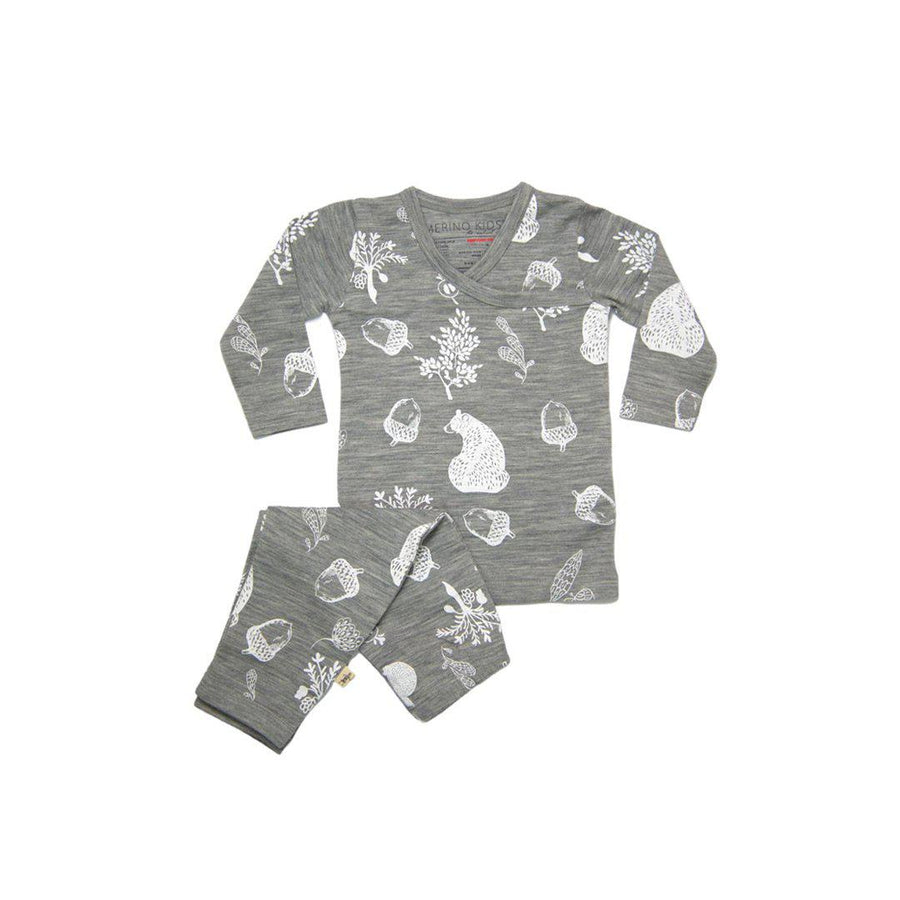 Merino Kids Essential Pyjamas - Bear Print - Light Grey-Pyjamas-Light Grey-6-12m | Natural Baby Shower