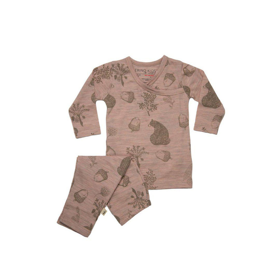 Merino Kids Essential Pyjamas - Bear Print - Misty Rose-Pyjamas-Misty Rose-6-12m | Natural Baby Shower