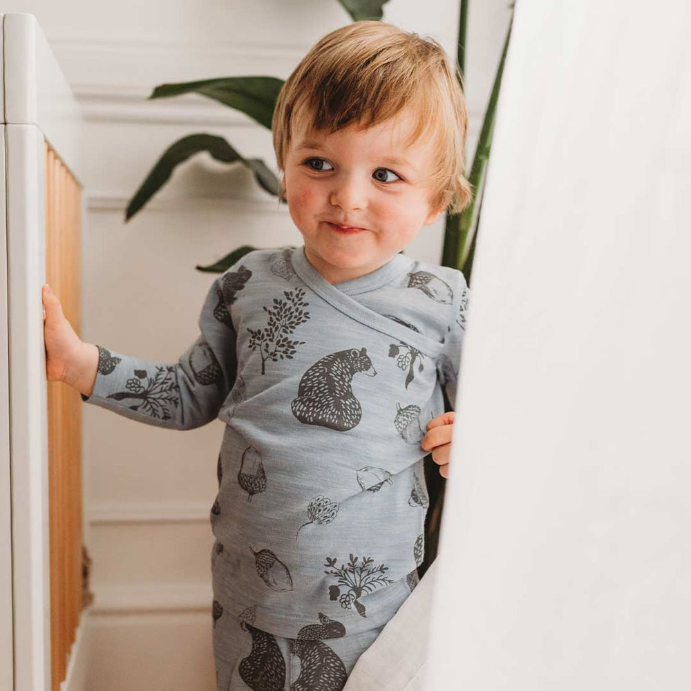 Merino Kids Essential Pyjamas - Bear Print - Sky Blue-Pyjamas-Sky Blue-6-12m | Natural Baby Shower