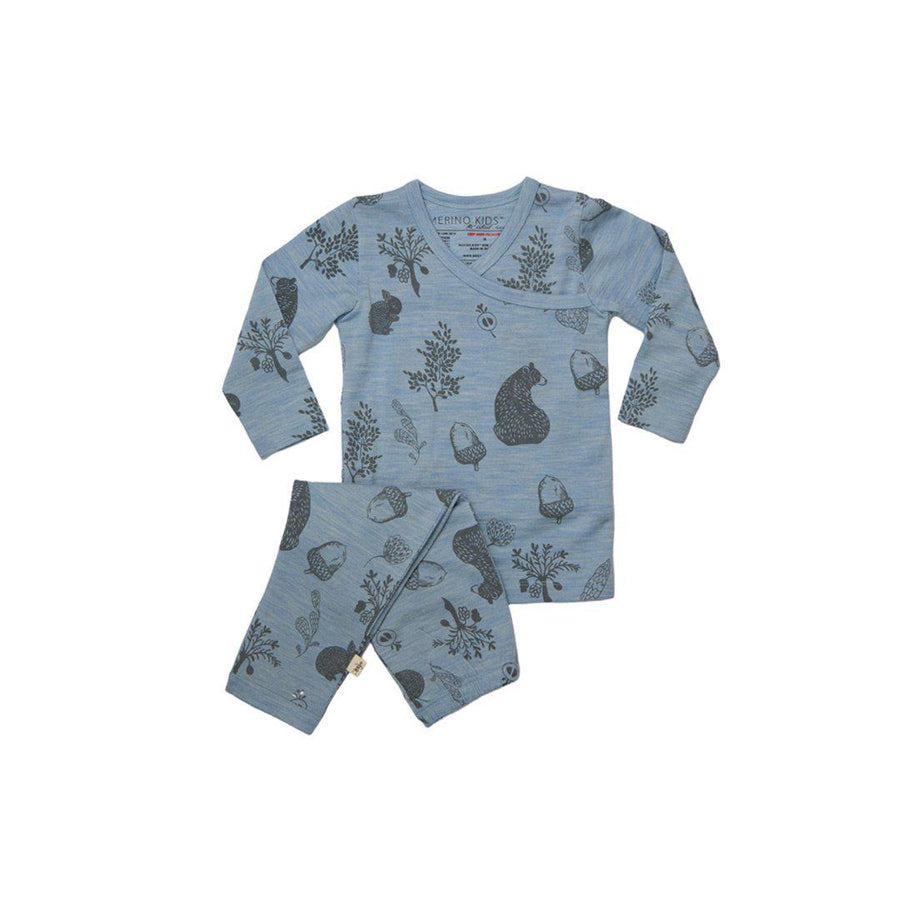 Merino Kids Essential Pyjamas - Bear Print - Sky Blue-Pyjamas-Sky Blue-6-12m | Natural Baby Shower