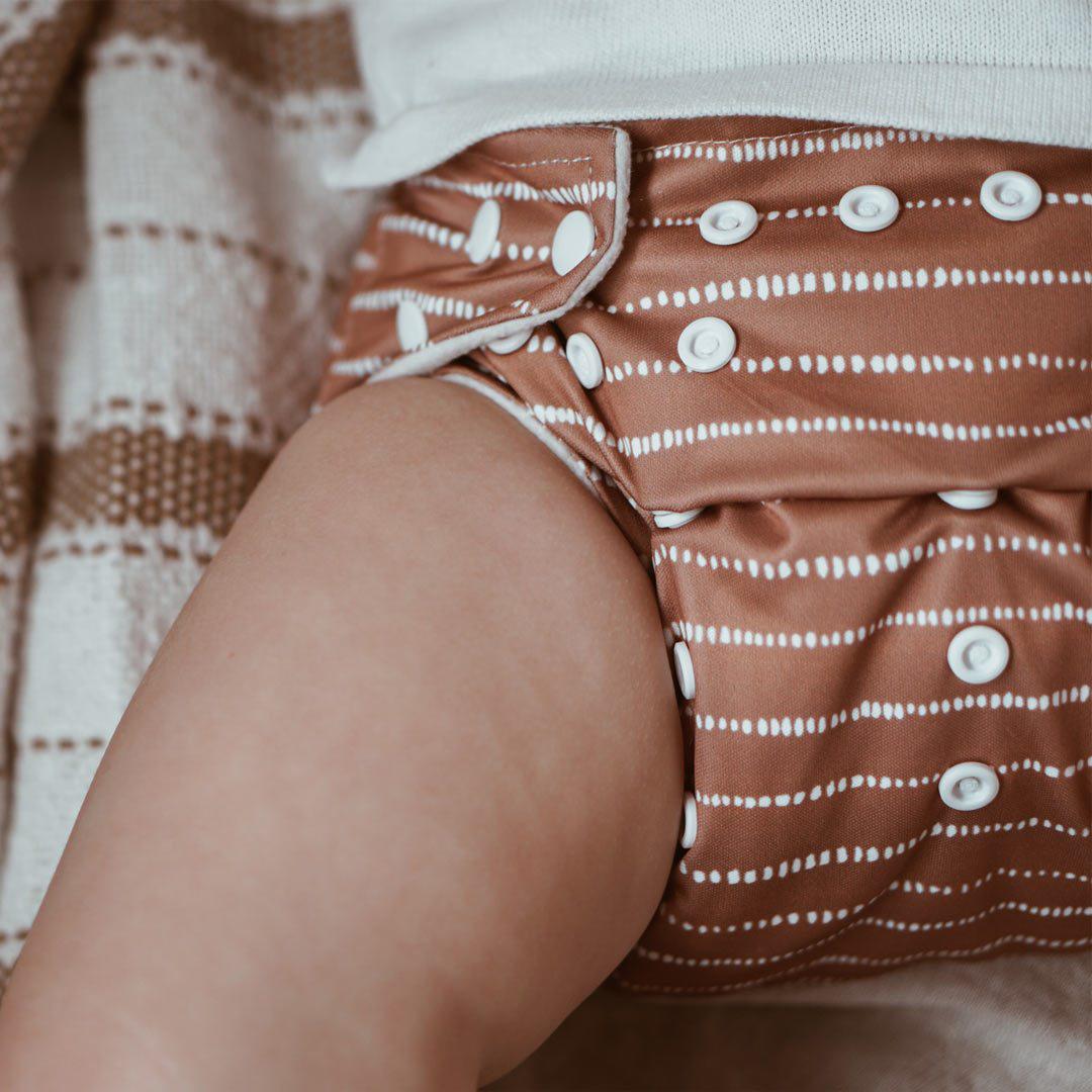 Modern Cloth Nappies Pearl Pocket Nappy - Dune in Tan with White-Nappies-Dune in Tan with White-One Size Fits Most | Natural Baby Shower
