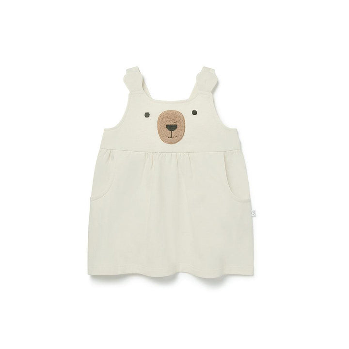 MORI Bear Sherpa Pinafore Dress - Ecru-Dresses-Ecru-3-6m | Natural Baby Shower