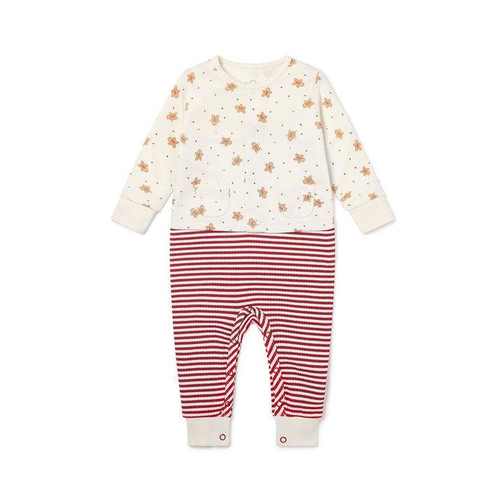 MORI Christmas Festive Sleep + Play Jumpsuit - Gingerbread + Ruby Stripe-Clothing Sets-Gingerbread + Ruby Stripe-NB | Natural Baby Shower