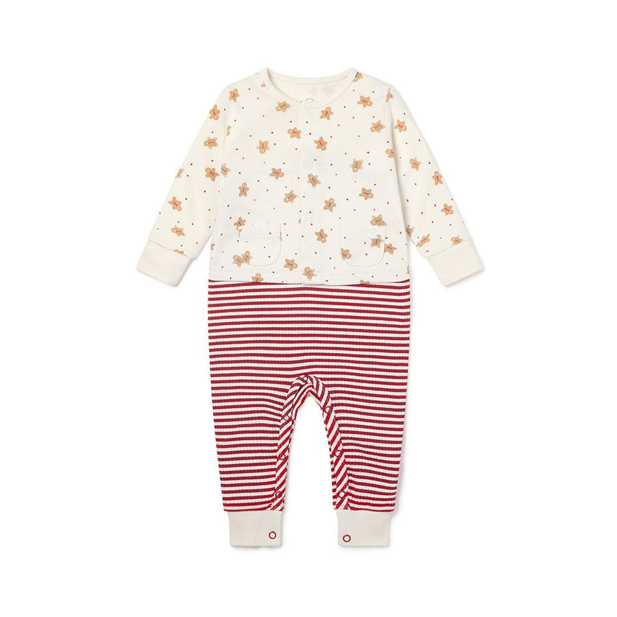 MORI Christmas Festive Sleep + Play Jumpsuit - Gingerbread + Ruby Stripe-Clothing Sets-Gingerbread + Ruby Stripe-NB | Natural Baby Shower