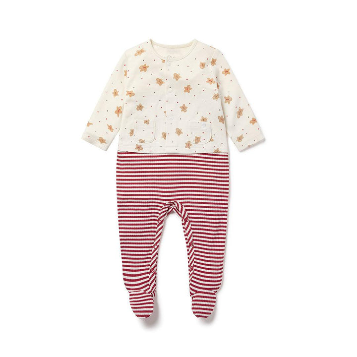 MORI Christmas Festive Sleep + Play Jumpsuit - Gingerbread + Ruby Stripe-Clothing Sets-Gingerbread + Ruby Stripe-NB | Natural Baby Shower