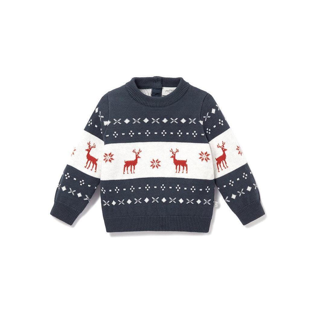 MORI Christmas Knitted Jumper Navy Reindeer - Main Image