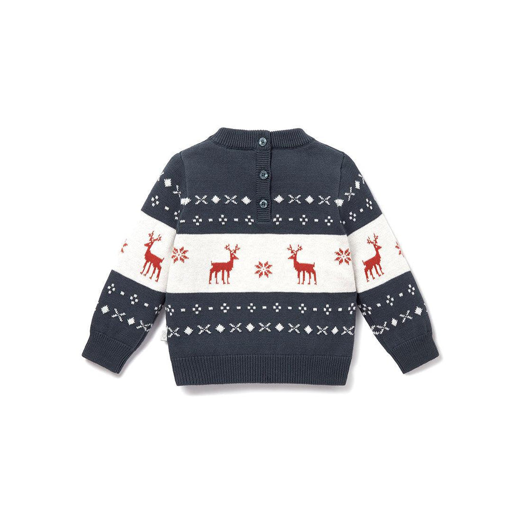 MORI Christmas Knitted Jumper - Navy + Reindeer-Jumpers + Sweatshirts-Navy + Reindeer-0-3m | Natural Baby Shower