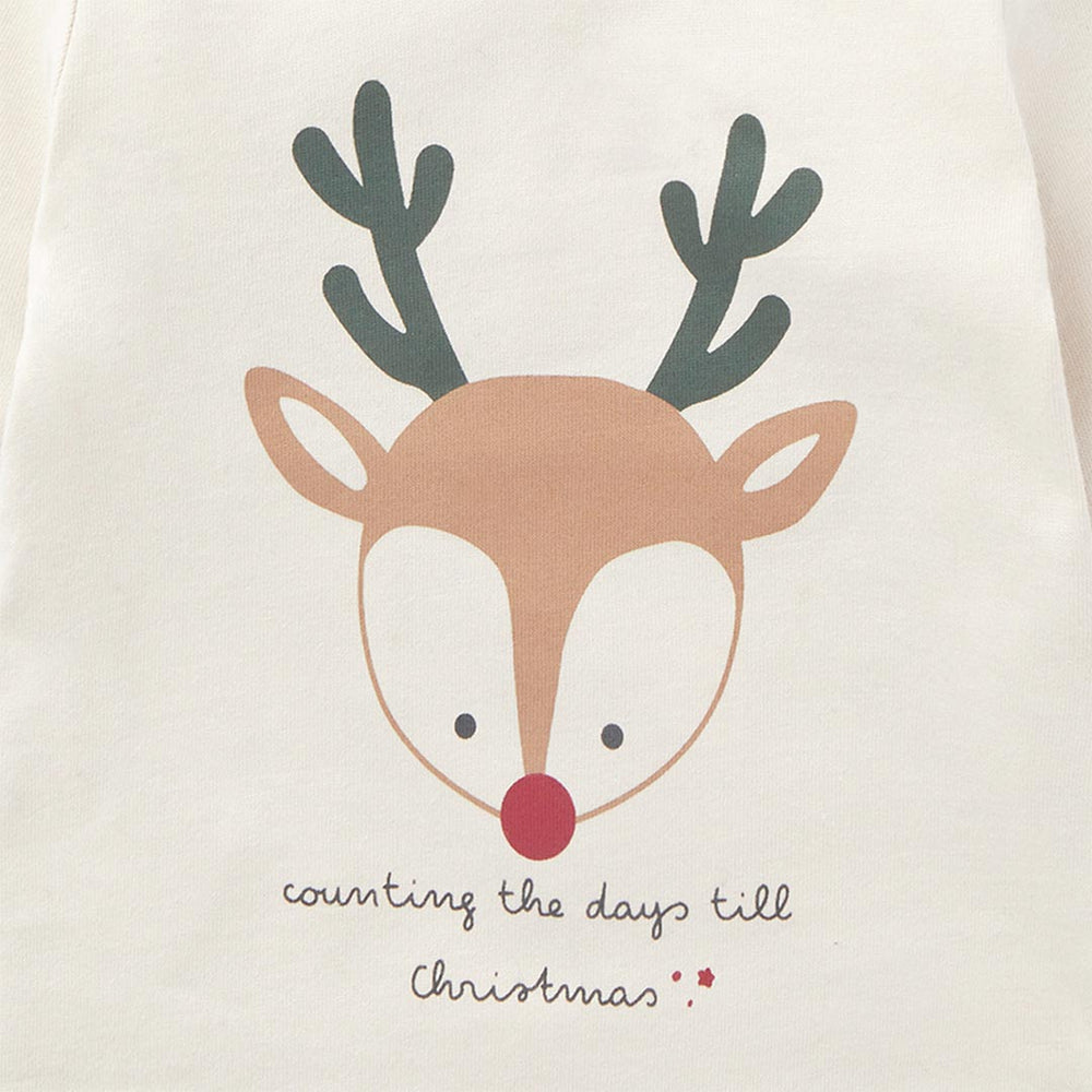 MORI Christmas Reindeer Slogan Long Sleeve T-Shirt - Cream-Tops-Cream-3-6m | Natural Baby Shower