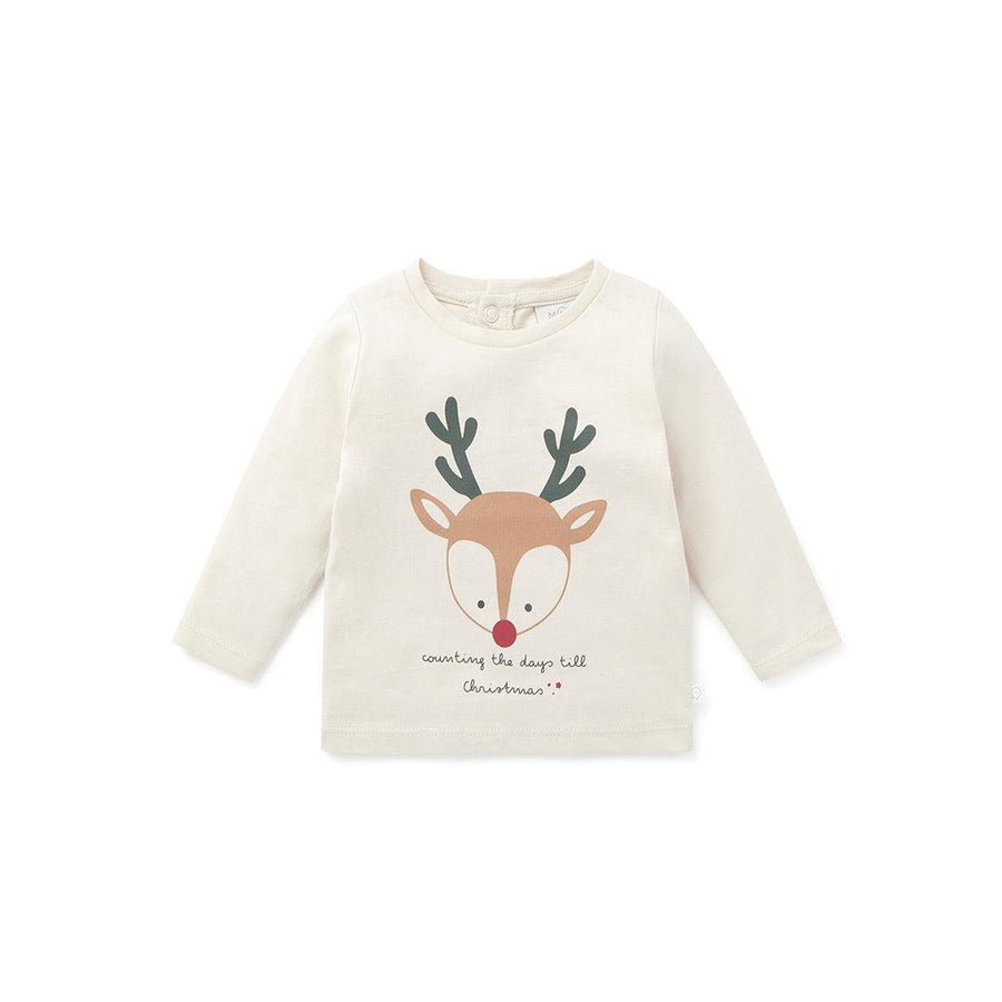 MORI Christmas Reindeer Slogan Long Sleeve T-Shirt - Cream-Tops-Cream-3-6m | Natural Baby Shower