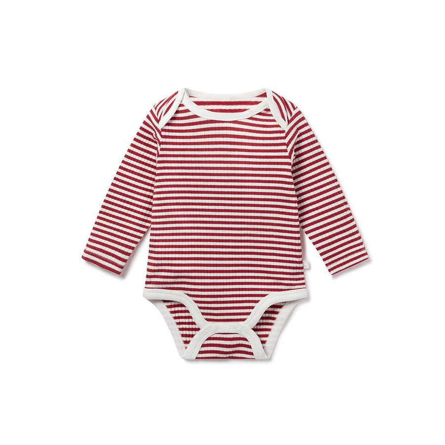 MORI Christmas Ribbed Long Sleeve Bodysuit - Ruby Stripe-Bodysuits-Ruby Stripe-NB | Natural Baby Shower
