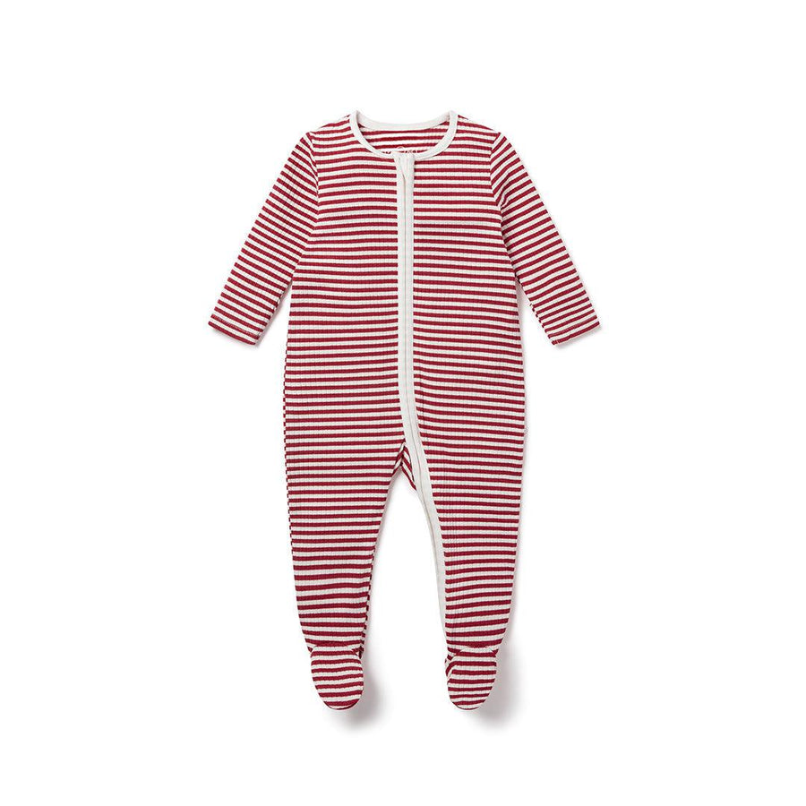 MORI Christmas Ribbed Zip-Up Sleepsuit - Ruby Stripe-Sleepsuits-Ruby Stripe-NB | Natural Baby Shower