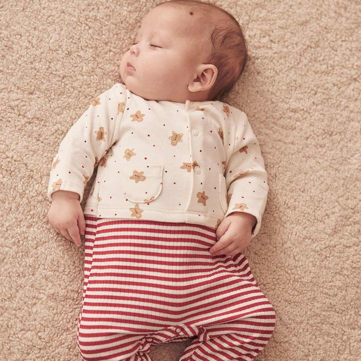 MORI Christmas Festive Sleep + Play Jumpsuit - Gingerbread + Ruby Stripe-Clothing Sets-Gingerbread + Ruby Stripe-NB | Natural Baby Shower