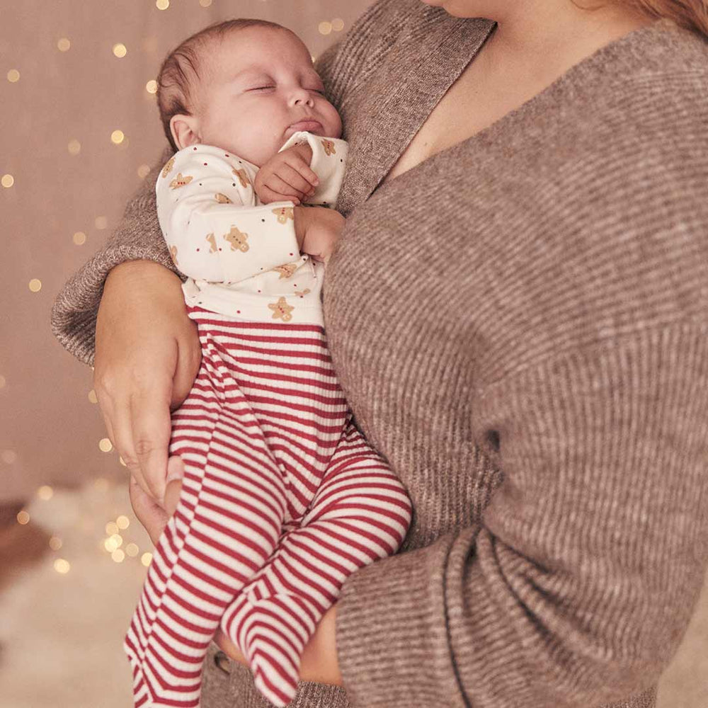 MORI Christmas Festive Sleep + Play Jumpsuit - Gingerbread + Ruby Stripe-Clothing Sets-Gingerbread + Ruby Stripe-NB | Natural Baby Shower