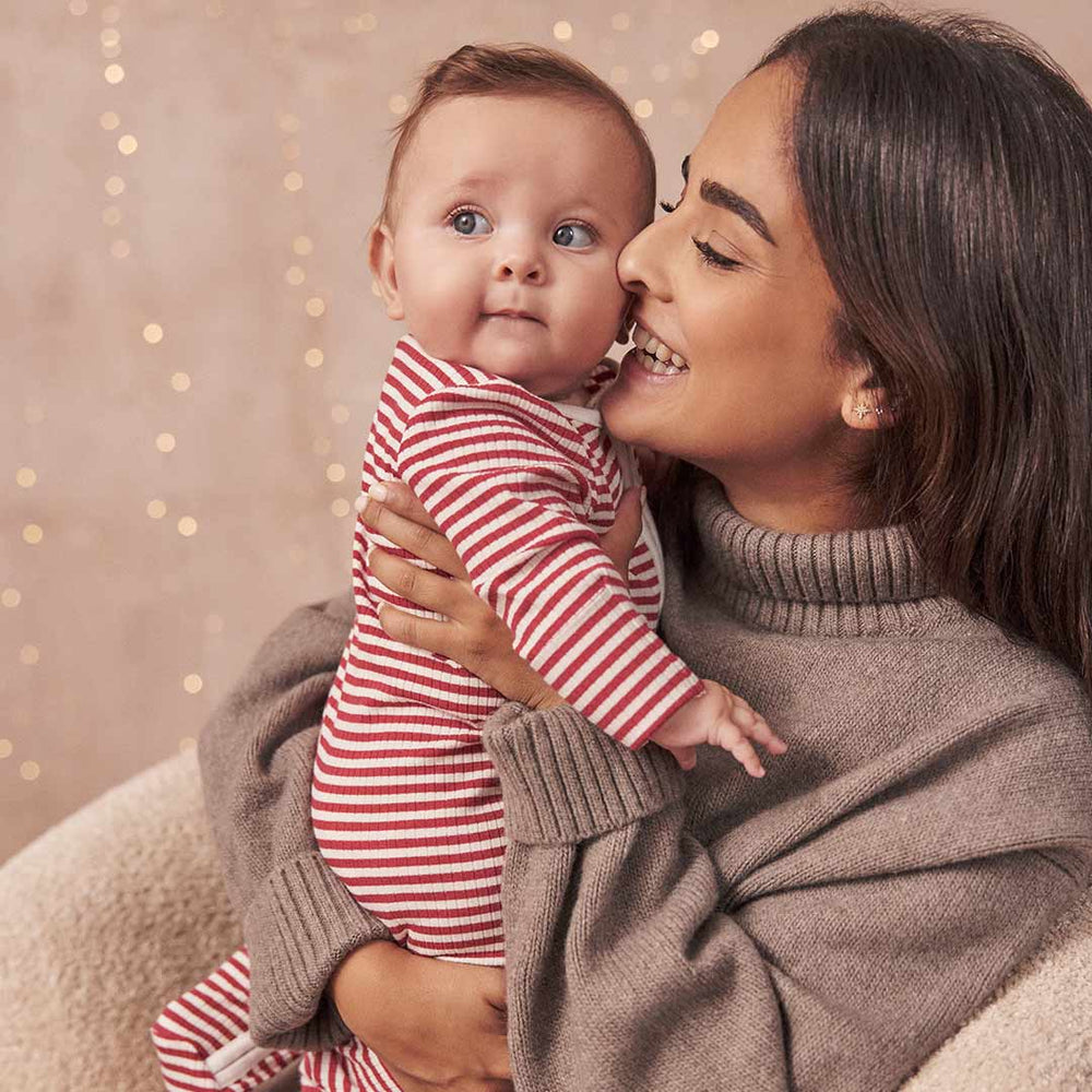 MORI Christmas Ribbed Zip-Up Sleepsuit - Ruby Stripe-Sleepsuits-Ruby Stripe-NB | Natural Baby Shower