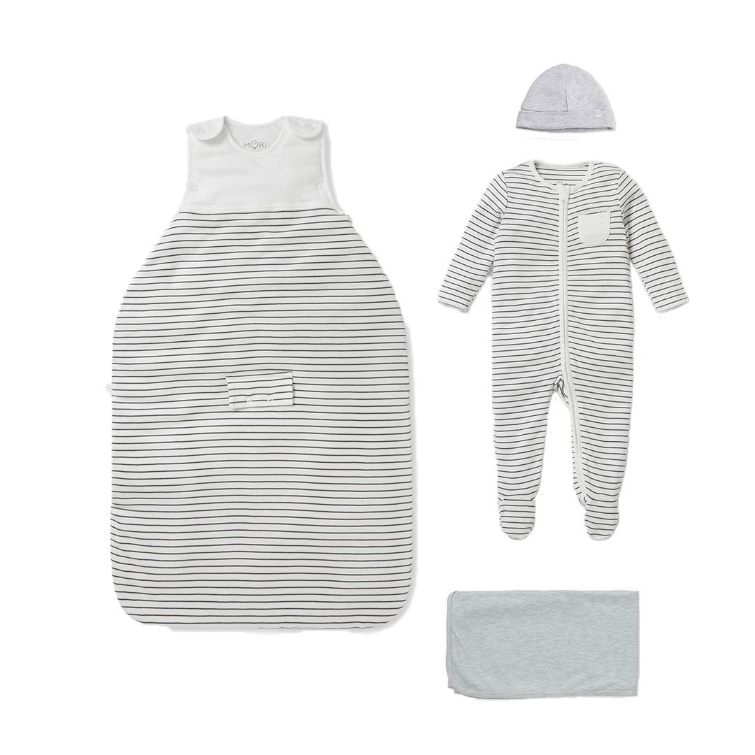 MORI Clever Sleep Set - Grey Stripe-Clothing Sets-Grey Stripe-0-3m | Natural Baby Shower