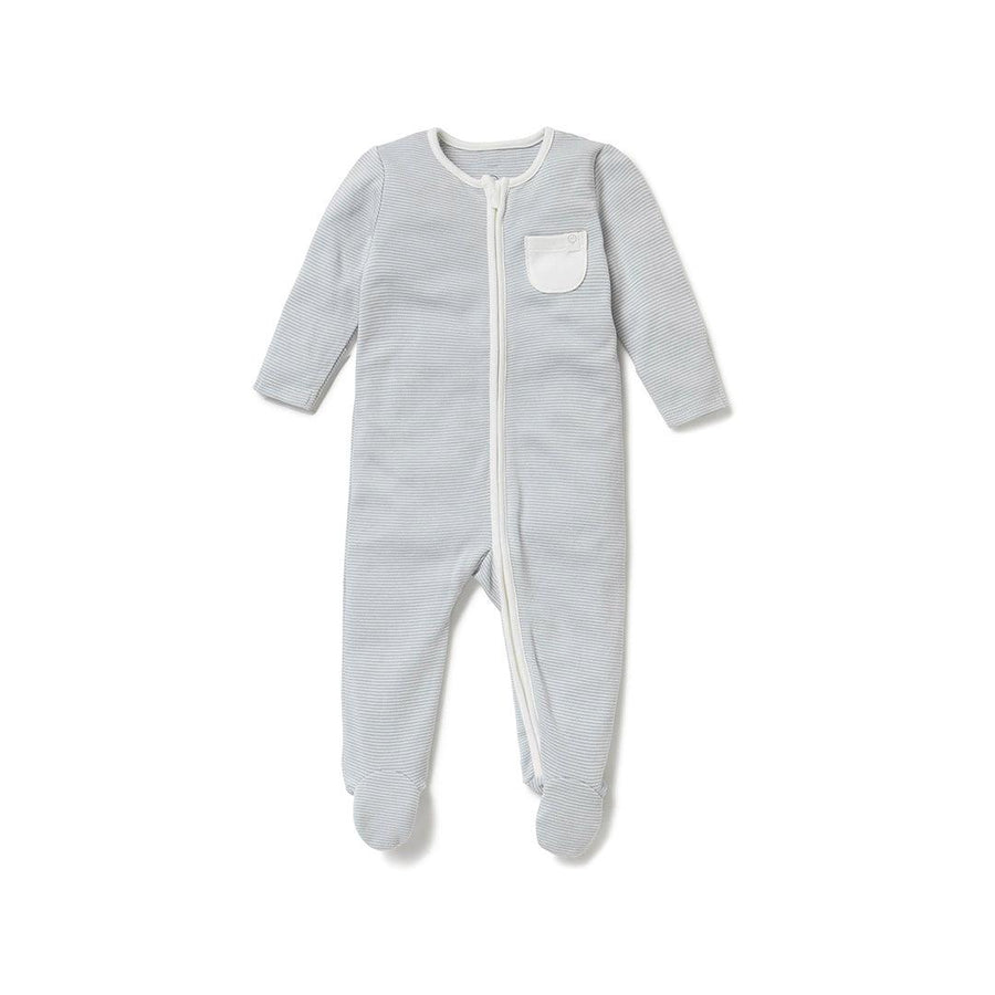 MORI Clever Zip Sleepsuit - Blue Stripe-Sleepsuits-Blue Stripe-NB | Natural Baby Shower
