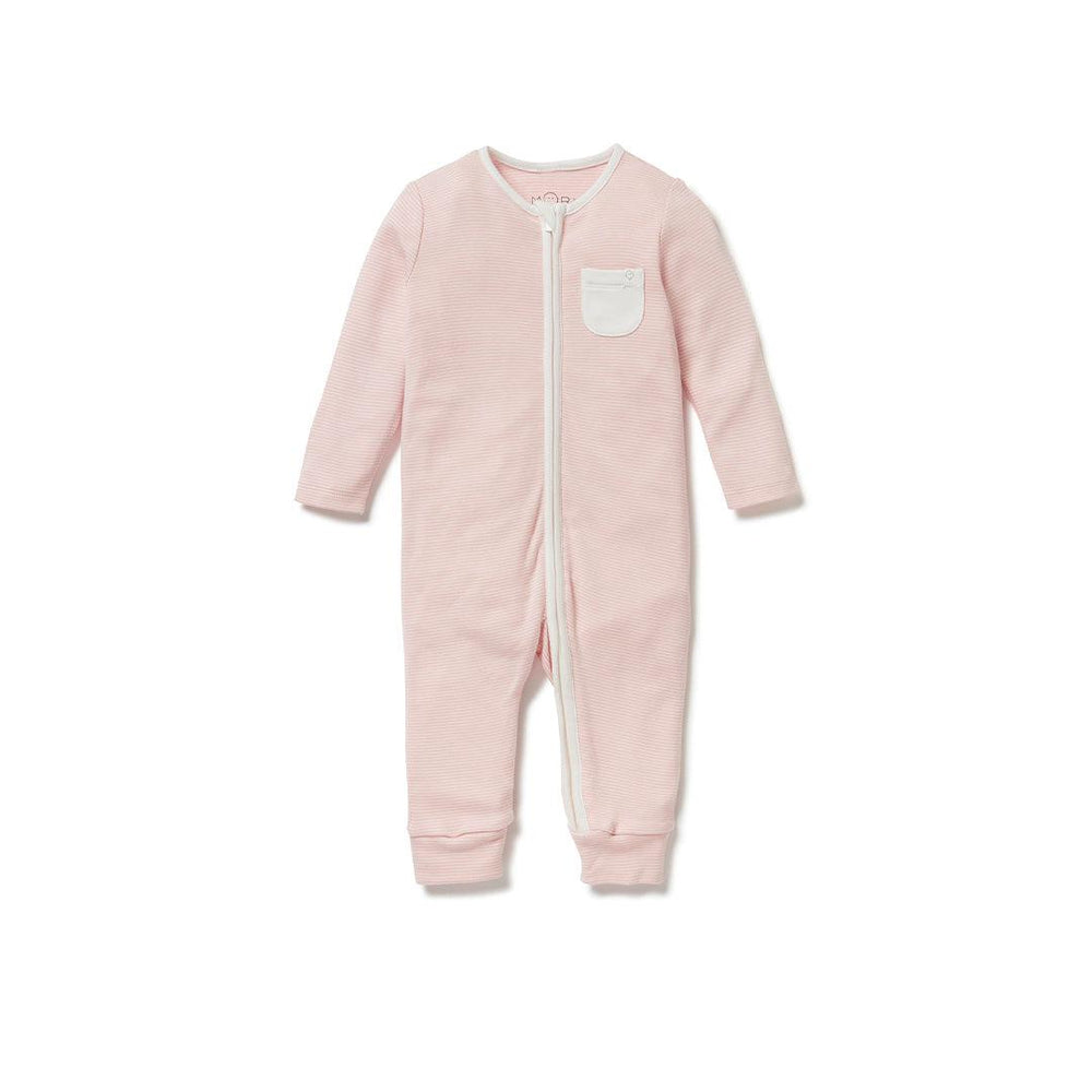 MORI Clever Zip Sleepsuit - Blush Stripe-Sleepsuits-Blush Stripe-NB | Natural Baby Shower