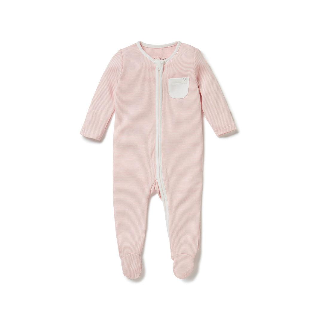 MORI Clever Zip Sleepsuit - Blush Stripe-Sleepsuits-Blush Stripe-NB | Natural Baby Shower