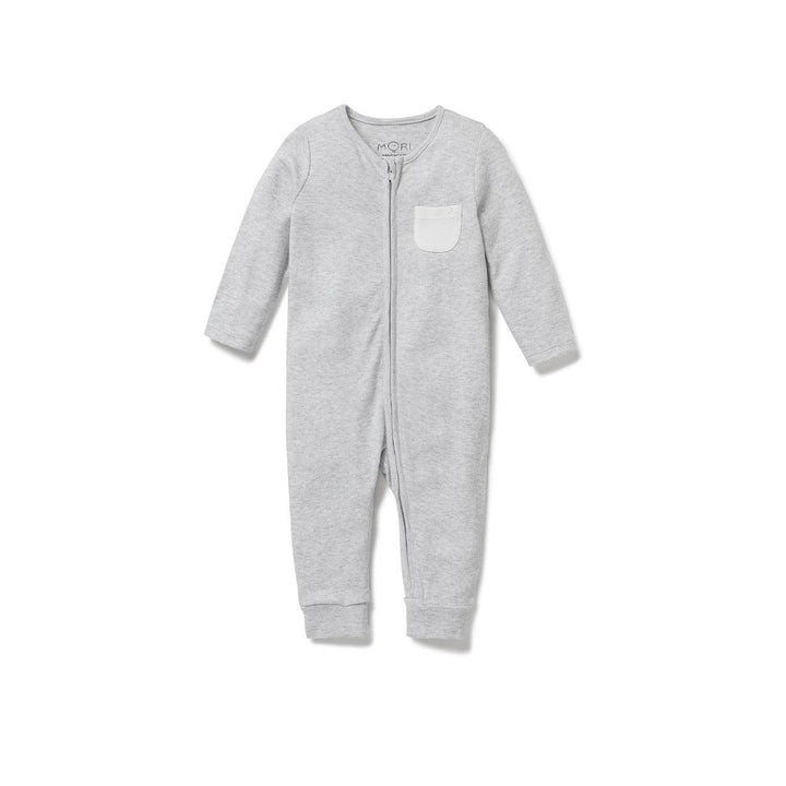 MORI Clever Zip Sleepsuit - Grey Marl-Sleepsuits-Grey Marl-NB | Natural Baby Shower