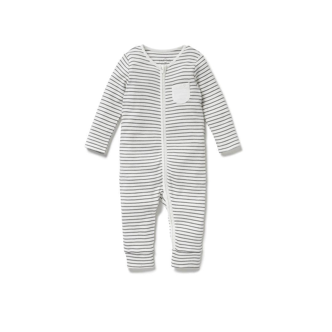 MORI Clever Zip Sleepsuit - Grey Stripe-Sleepsuits-Grey Stripe-NB | Natural Baby Shower