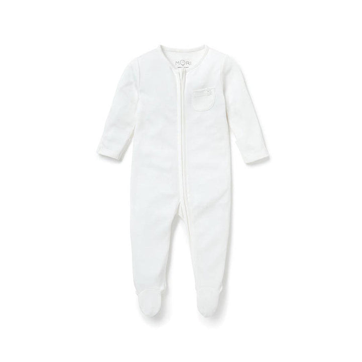 MORI Clever Zip Sleepsuit - White-Sleepsuits-White-NB | Natural Baby Shower
