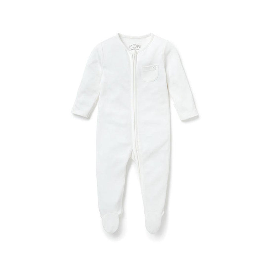 MORI Clever Zip Sleepsuit - White-Sleepsuits-White-NB | Natural Baby Shower