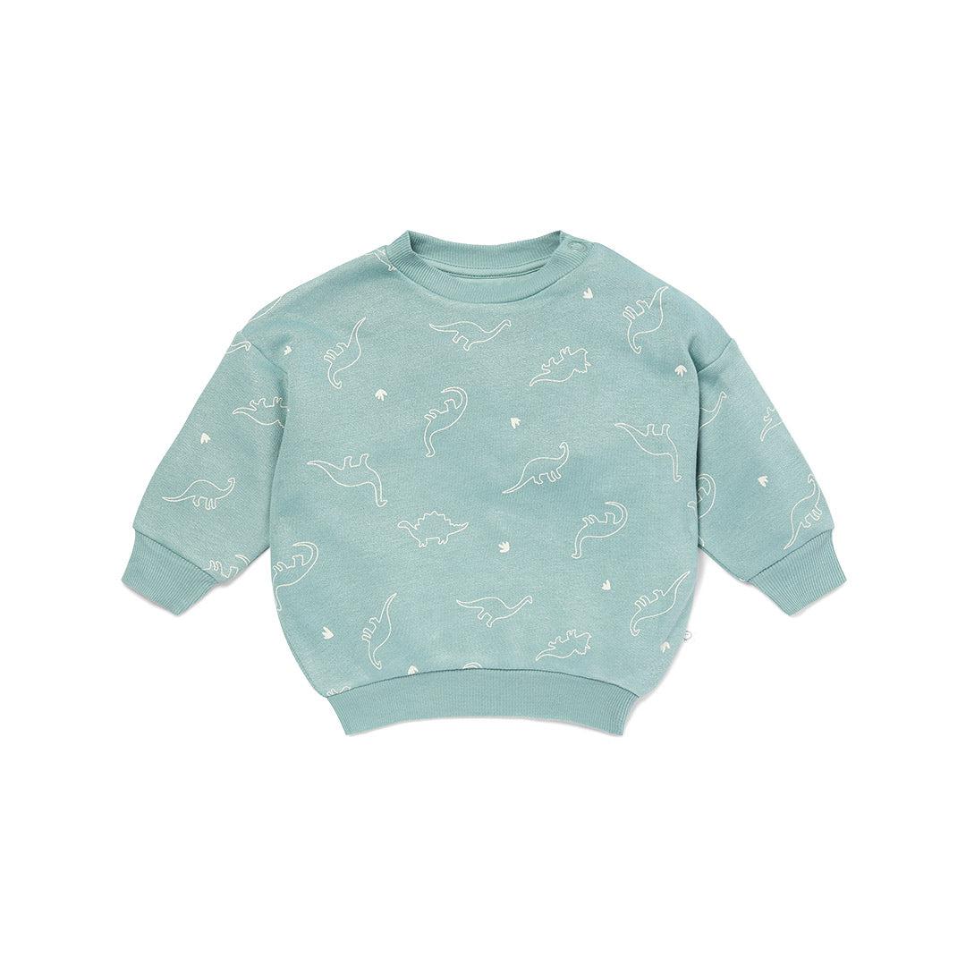 MORI Dino Print Sweatshirt - Mint-Jumpers + Sweatshirts-Mint-12-18m | Natural Baby Shower