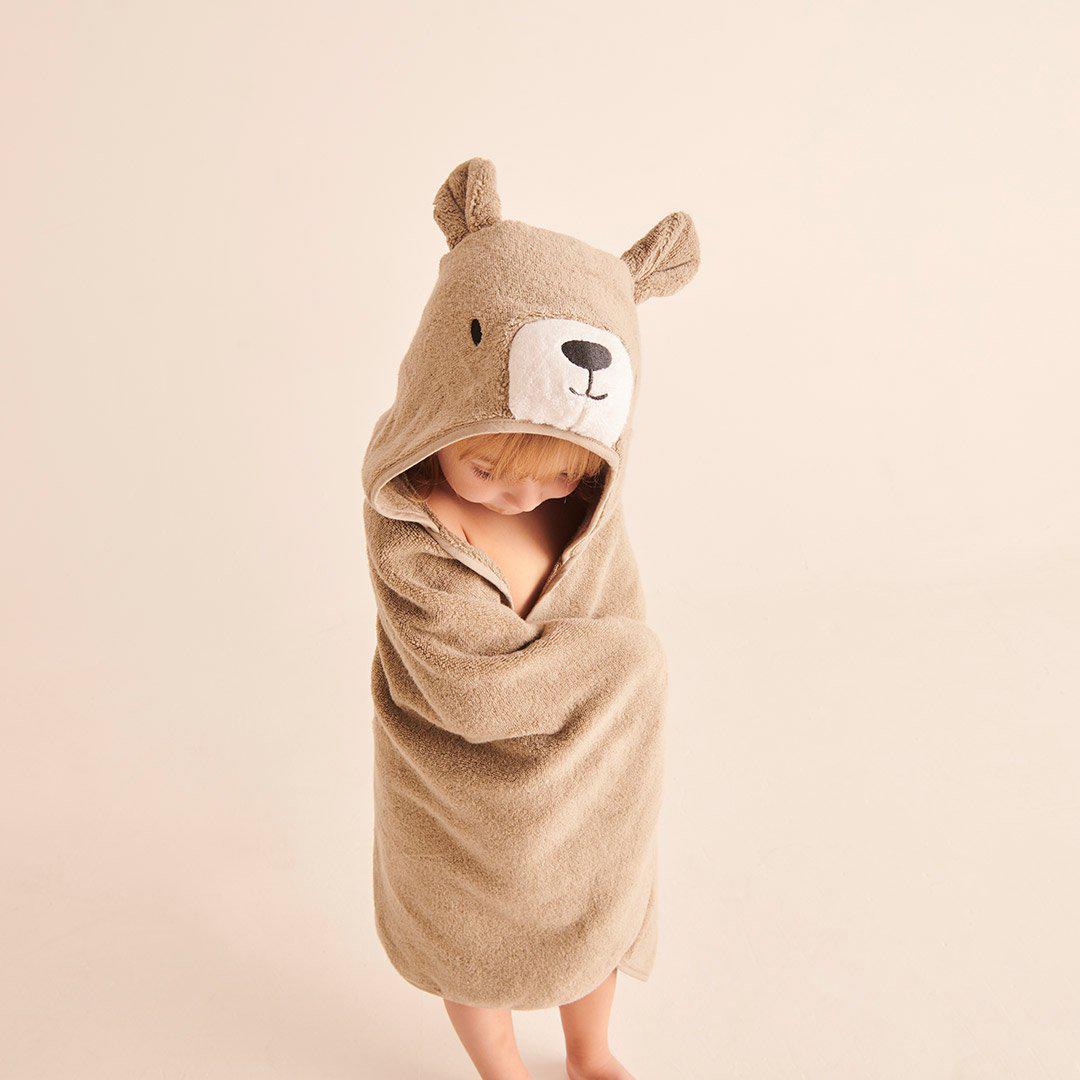 MORI Hooded Baby Bath Towel - Bear - Taupe-Bath Towels-Taupe-One Size | Natural Baby Shower