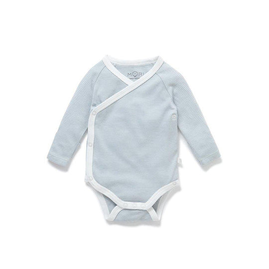 MORI Long Sleeve Kimono Bodysuit - Blue-Bodysuits-NB-Blue | Natural Baby Shower