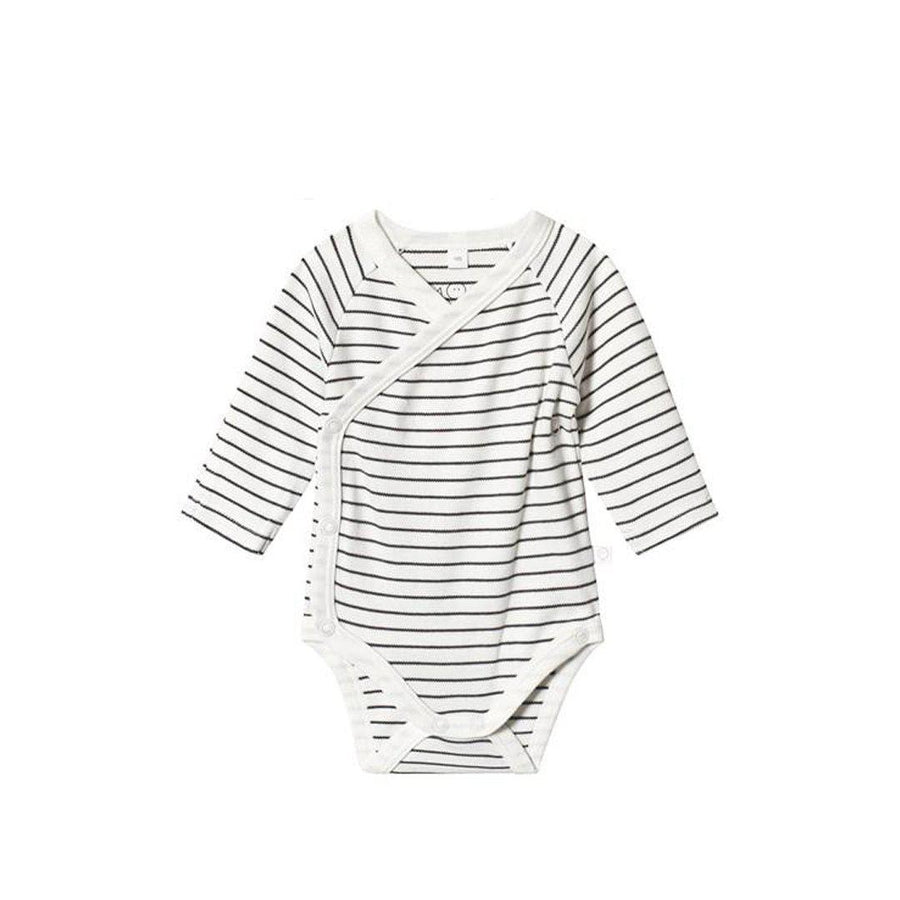 MORI Long Sleeve Kimono Bodysuit - Grey Stripe-Bodysuits-NB-Grey Stripe | Natural Baby Shower