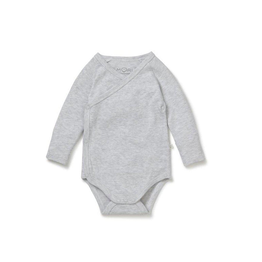 MORI Long Sleeve Kimono Bodysuit - Grey-Bodysuits-NB-Grey | Natural Baby Shower