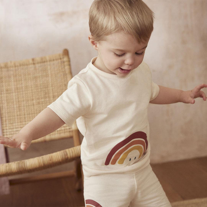 MORI Rainbow Print Short-Sleeve Sweatshirt-Tops-White-0-3m | Natural Baby Shower