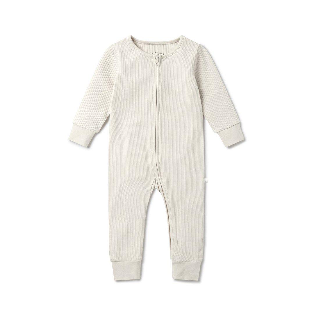 MORI Ribbed Clever Zip Sleepsuit - Ecru-Sleepsuits-Ecru-NB | Natural Baby Shower