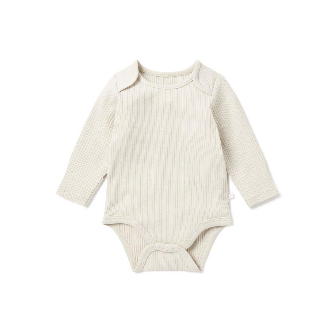 MORI Ribbed Long Sleeve Bodysuit - Ecru-Bodysuits-Ecru-NB | Natural Baby Shower