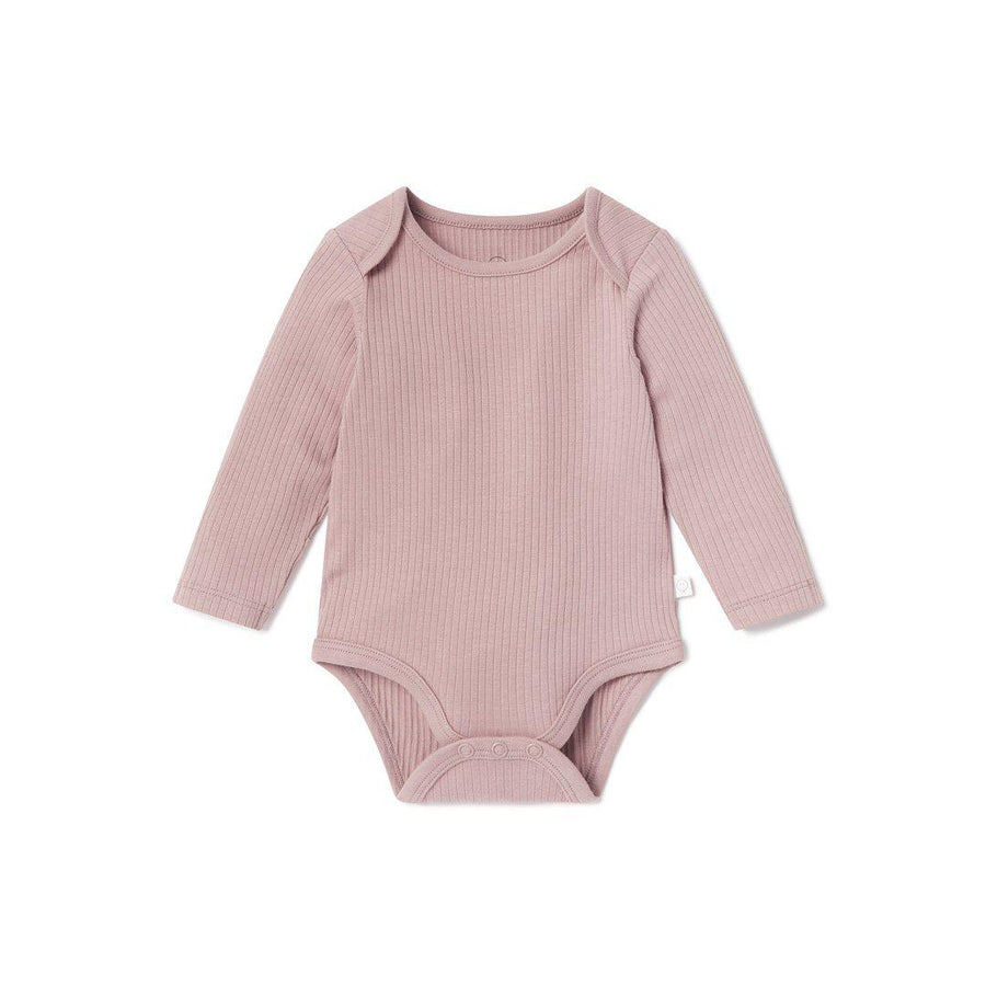 MORI Ribbed Long Sleeve Bodysuit - Rose-Bodysuits-Rose-NB | Natural Baby Shower
