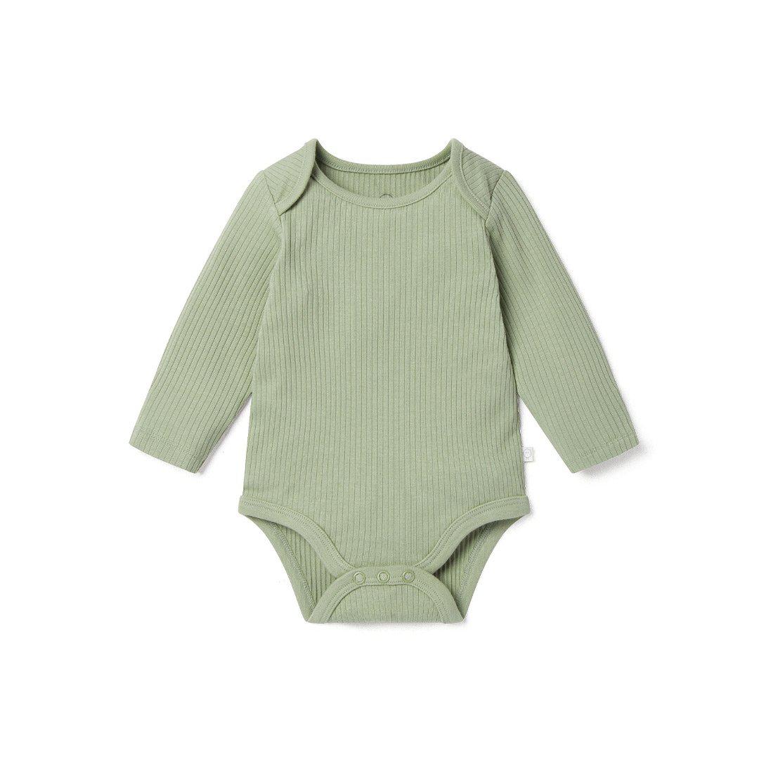 MORI Ribbed Long Sleeve Bodysuit - Sage-Bodysuits-Sage-NB | Natural Baby Shower