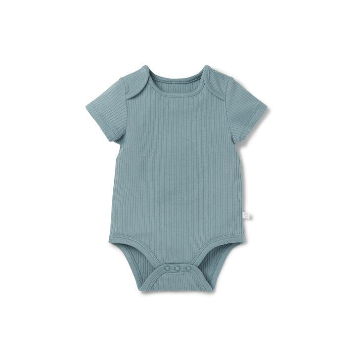 MORI Ribbed Short Sleeve Bodysuit - Blue-Bodysuits-Blue-NB | Natural Baby Shower