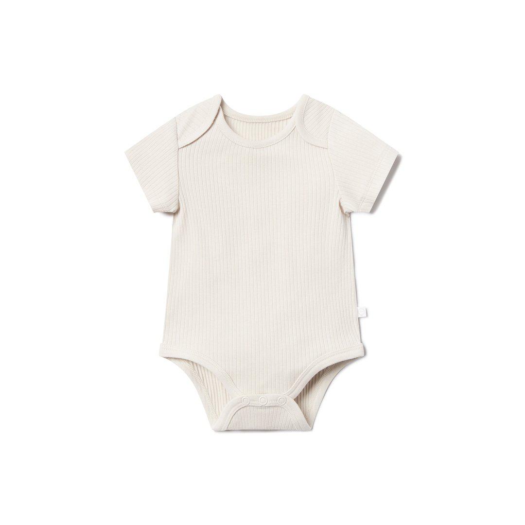 MORI Ribbed Short Sleeve Bodysuit - Ecru-Bodysuits-Ecru-NB | Natural Baby Shower
