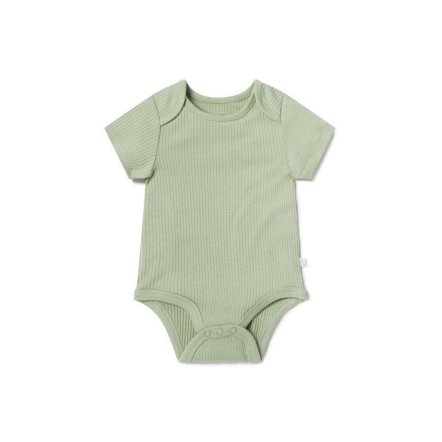 MORI Ribbed Short Sleeve Bodysuit - Sage-Bodysuits-Sage-NB | Natural Baby Shower