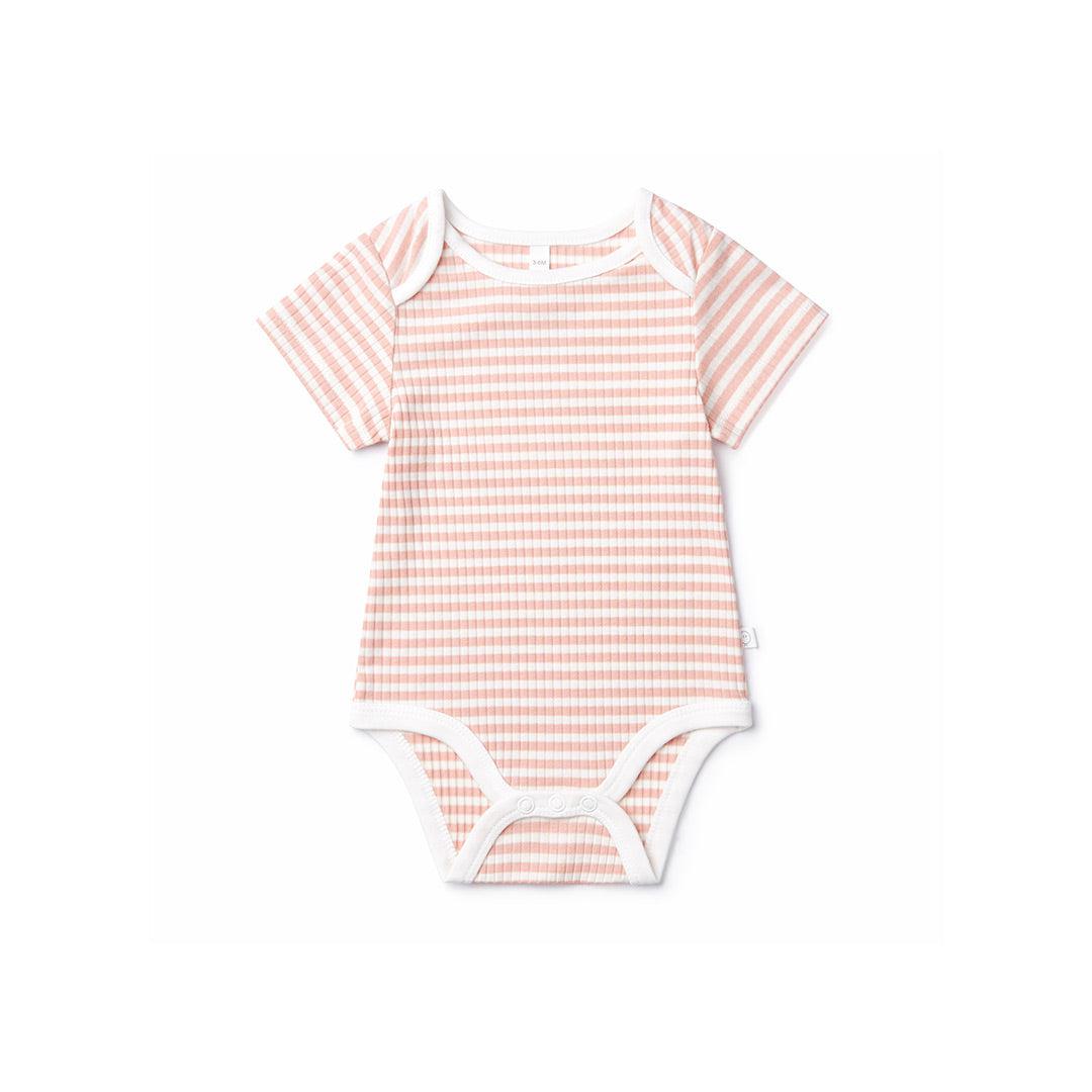 MORI Ribbed Short Sleeve Bodysuit - Pink Stripe-Bodysuits-Pink Stripe-Newborn | Natural Baby Shower
