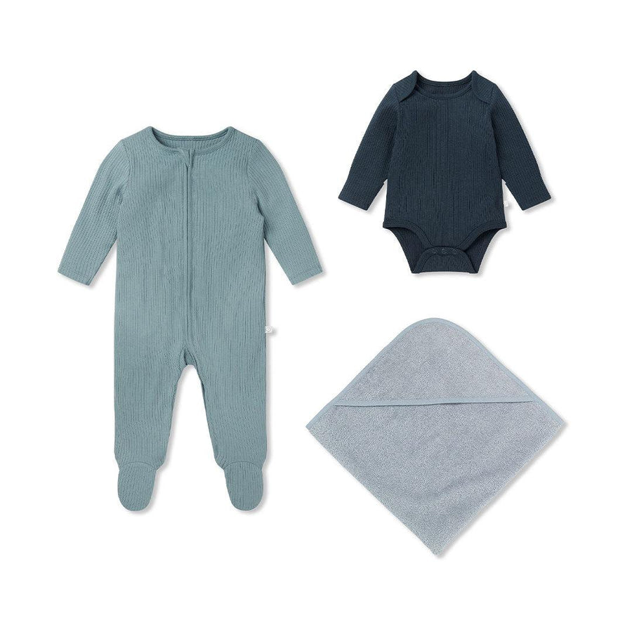 MORI Ribbed Soak + Sleep Set - Blue-Clothing Sets-Blue-0-3m | Natural Baby Shower