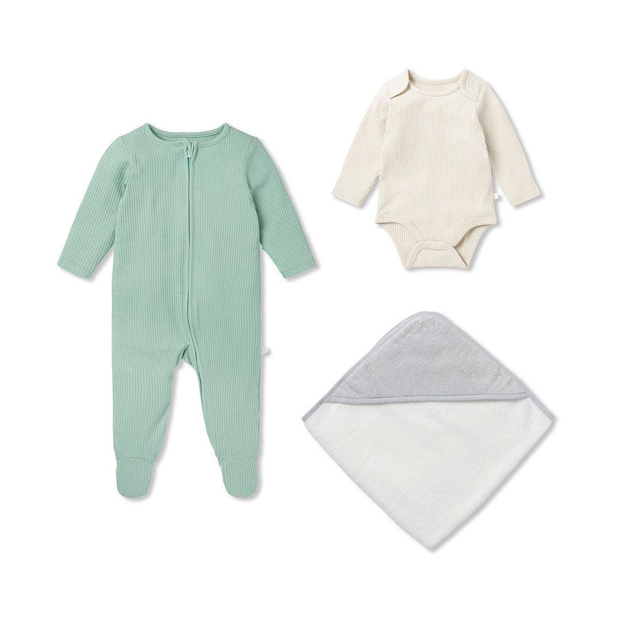MORI Ribbed Soak + Sleep Set - Mint-Clothing Sets-Mint-0-3m | Natural Baby Shower