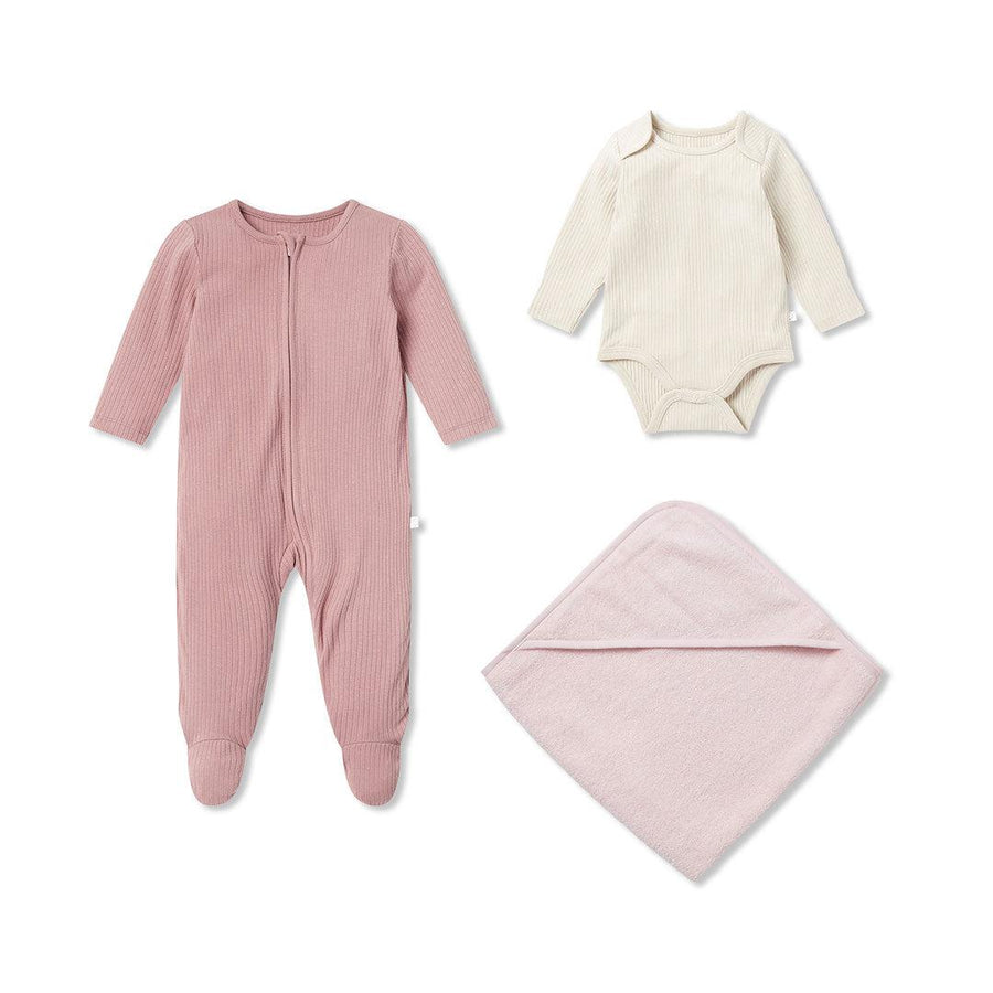 MORI Ribbed Soak + Sleep Set - Rose-Clothing Sets-Rose-0-3m | Natural Baby Shower