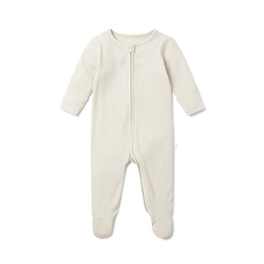 MORI Ribbed Zip-Up Sleepsuit - Ecru-Sleepsuits-Ecru-NB | Natural Baby Shower